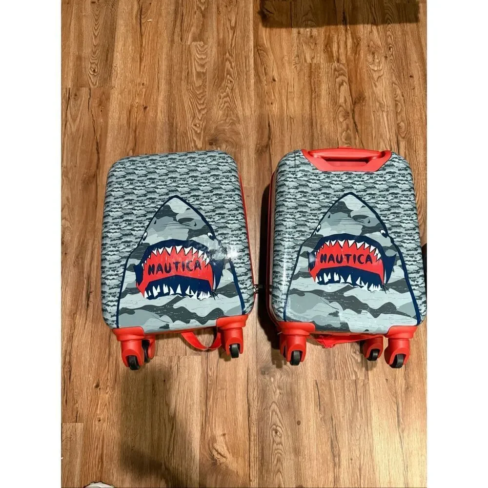 Nautica 2 piece boys shark attack hard shell luggage carry on bundle